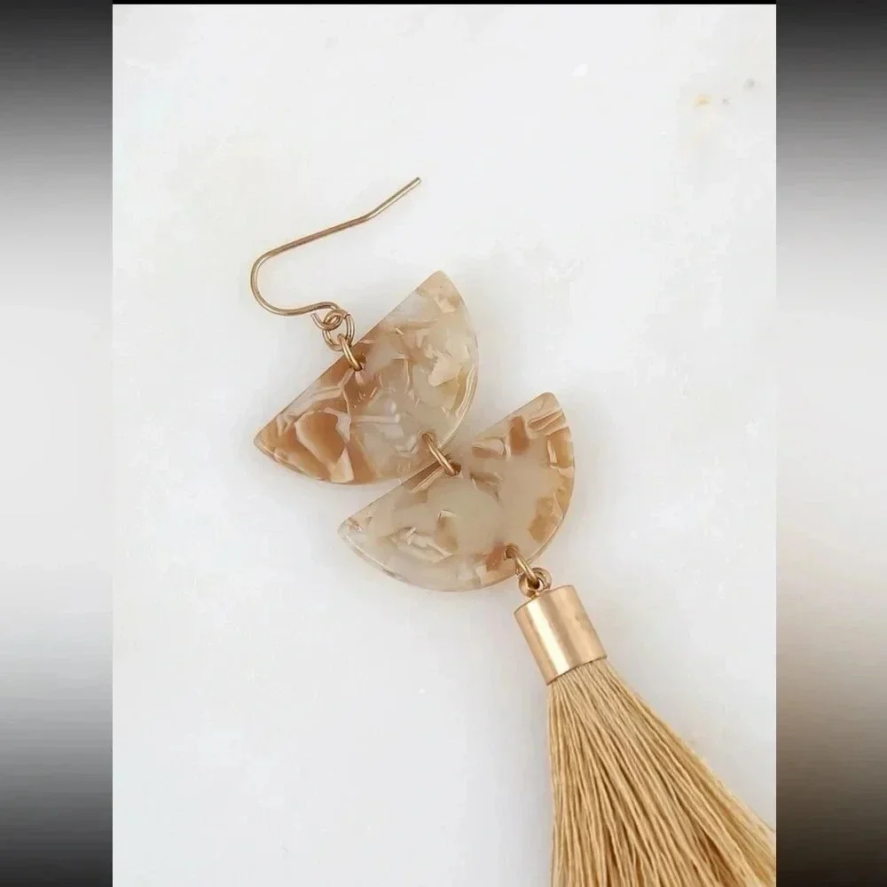 Tassel Drop Earrings tortoise pattern earrings / marble